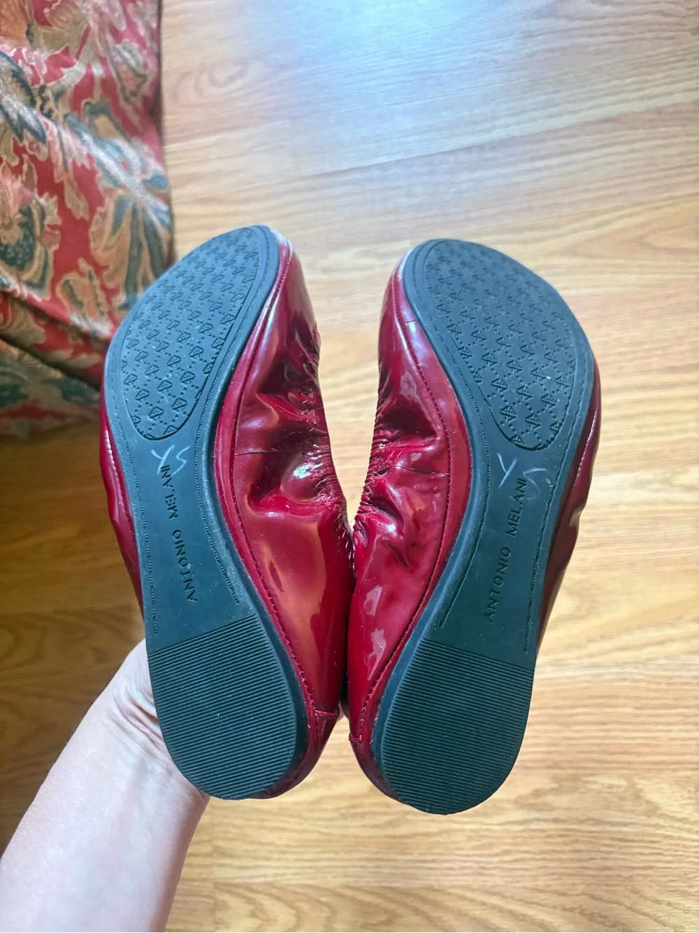 ANTONIO MELANI Burgundy Patent Leather Slip-On Ballet Flats